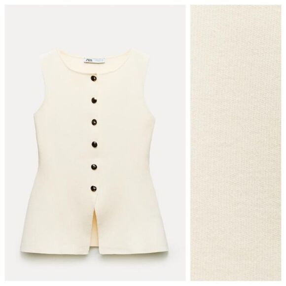 NWT ZARA ZARA BASIC KNIT GOLDβBUTTON VEST - Picture 6 of 9